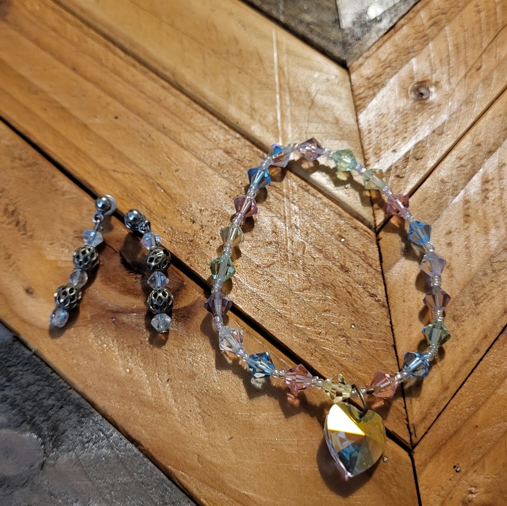 Elegant Multicolor Crystal Bracelet and Earring Set